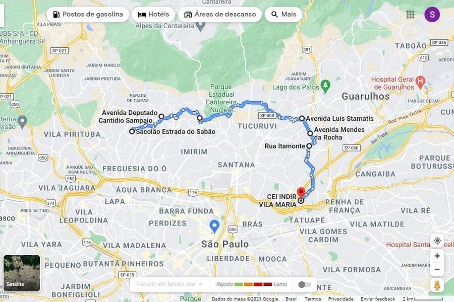 Mapa do Google onde ocorrerá a carreata do 1 de Maio