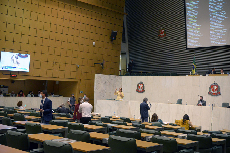 Foto da Deputada Estadual Professora Bebel falando da Tribuna da Alesp