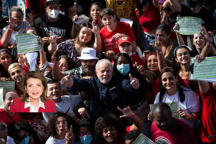 Montagem com a foto da deputada Professora Bebel em visita de Lula à Heliópolis