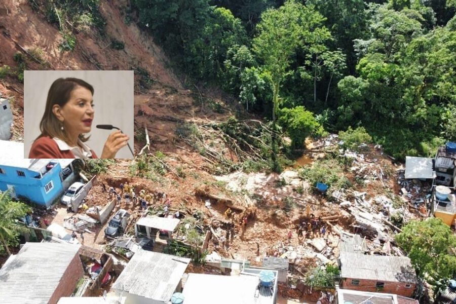 Vista parcial de uma localização no Litoral Norte que ocorreu desmoronamento de terra em cima das casas