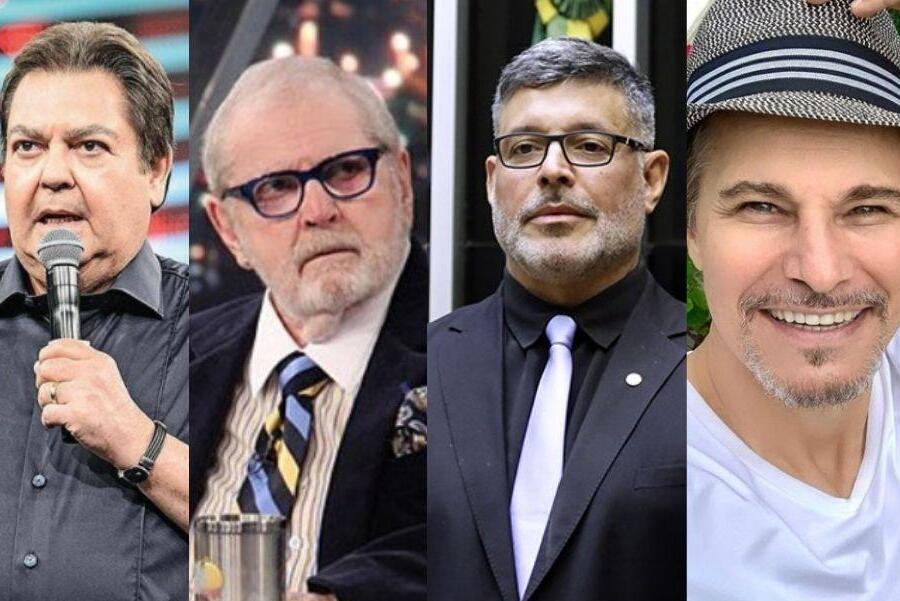 Foto montagem com Fausto Silva, Jô Soares, Alexandre Frota e Edson Celulari, um do lado do outro