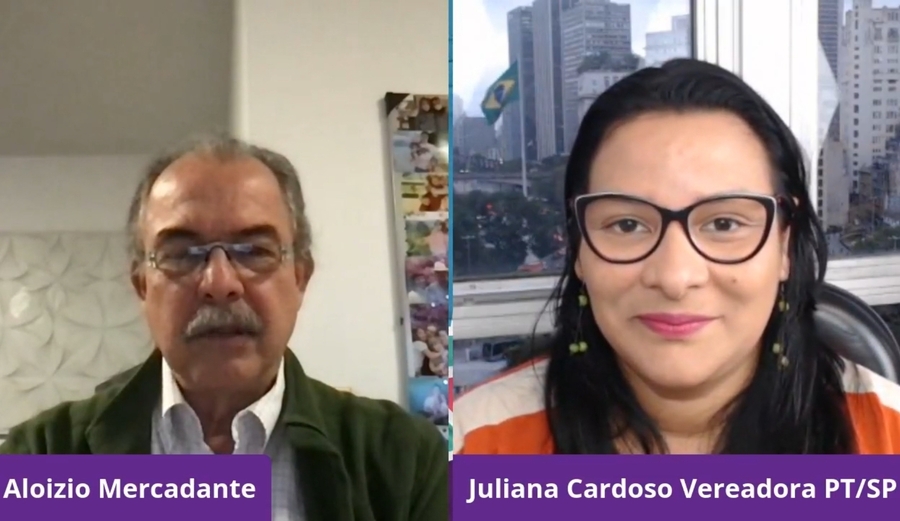 Foto da live entre Juliana Cardoso e Aloísio Mercadante