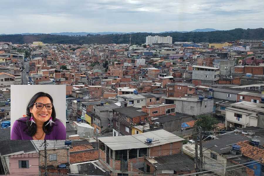 Foto parcial e aérea da ZL de São Paulo. No destaque, foto da deputada federal Juliana Cardoso