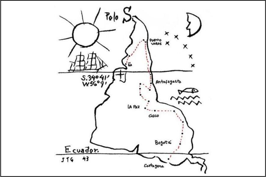 Ilustração do mapa da América do Sul de ponta cabeça