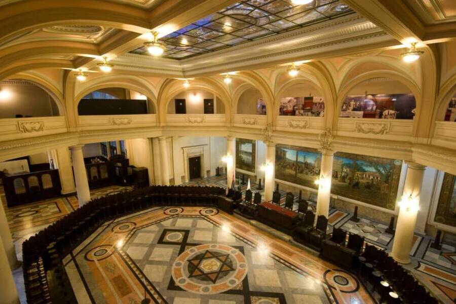 Foto aérea da Sala dos Pregões, no Museu do Café, em Santos, SP